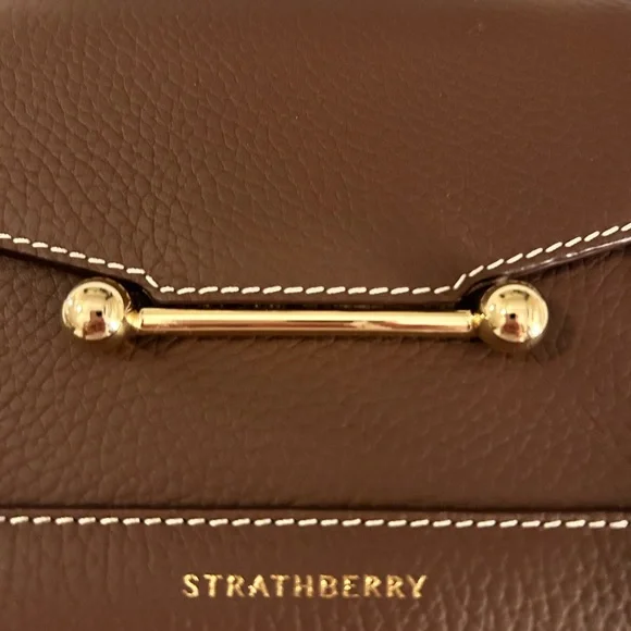 STRATHBERRY Mosaic Nano Leather Top-Handle Handbag Crossbody in Chocolate Brown - Picture 7 of 16